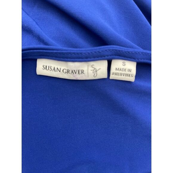 Susan Graver Women Royal Liquid Knit Ruched Drawstring Long Sleeve Top Size S - Picture 5 of 6